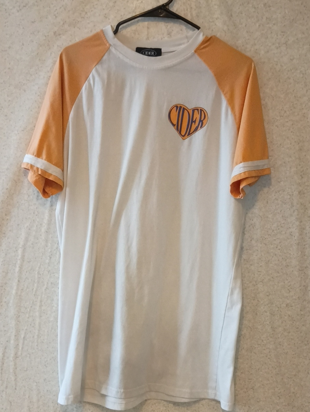 Cider White Tee with Orange Raglan Sleeves and Heart Logo